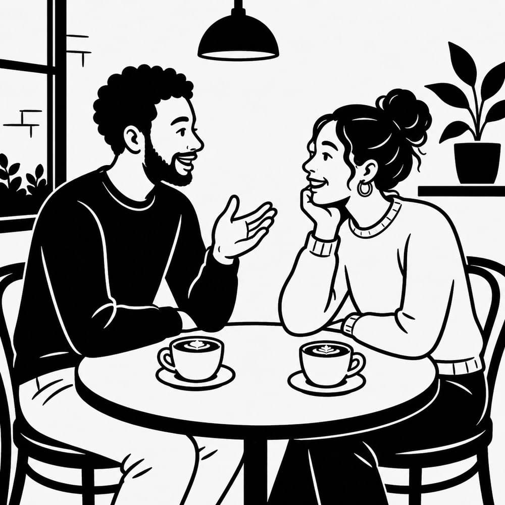 Two speech bubbles leaning toward each other with the openers flower between them